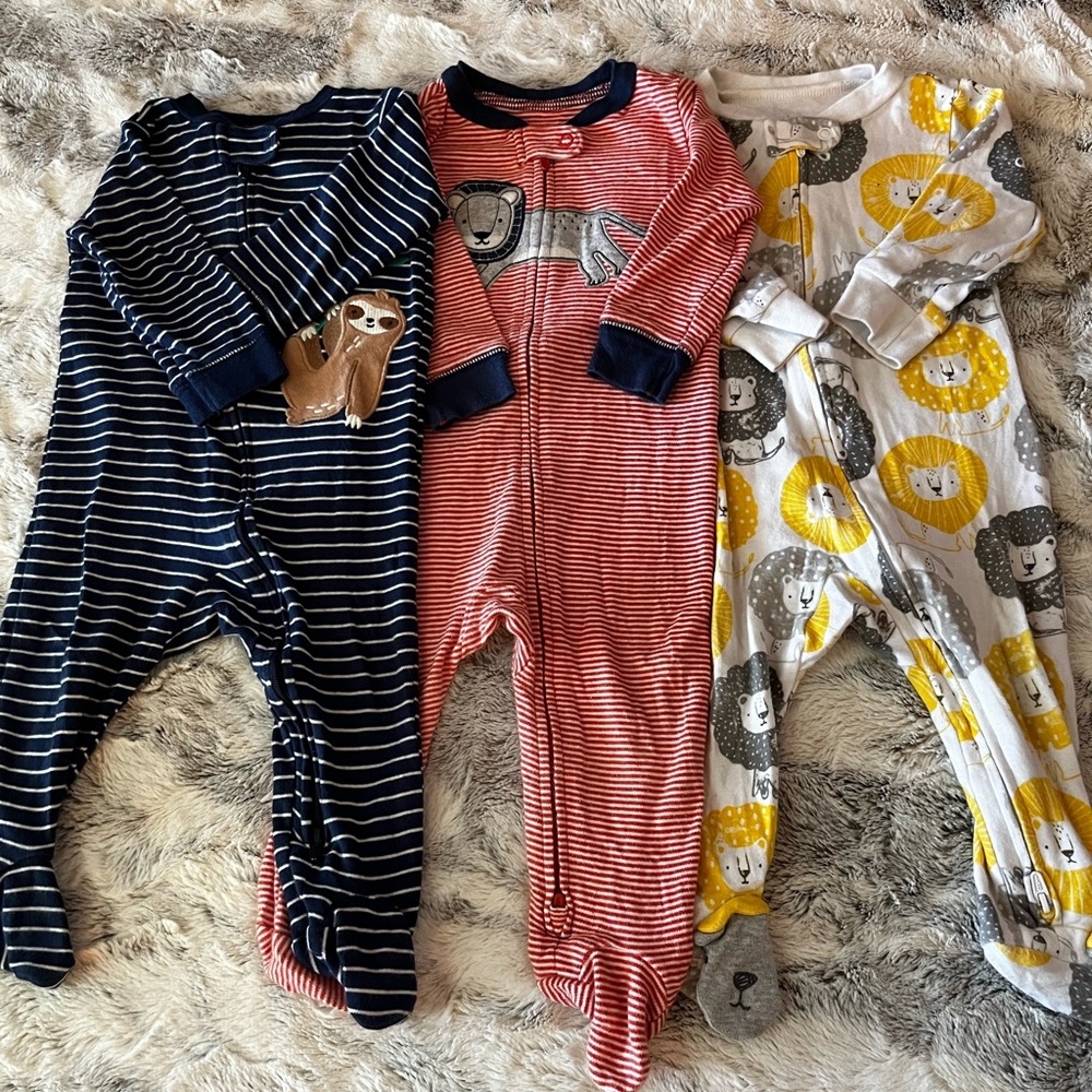 Carters 3 pack Footed Onesies (boys) 9 month